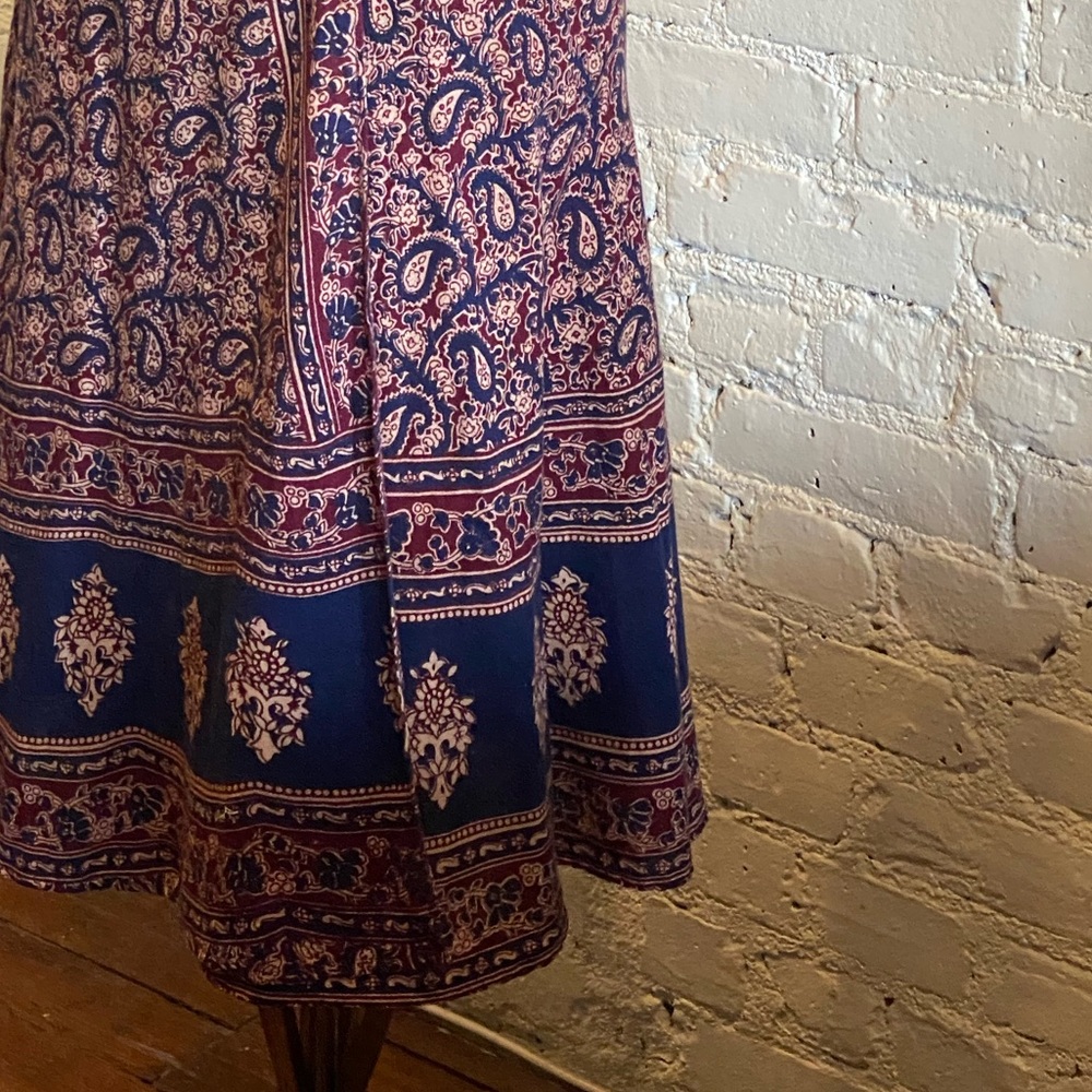 SOLD Vintage Indian Skirt Wrap Block Print Prairie Hippie Boho Cottagecore - Picture 4 of 5